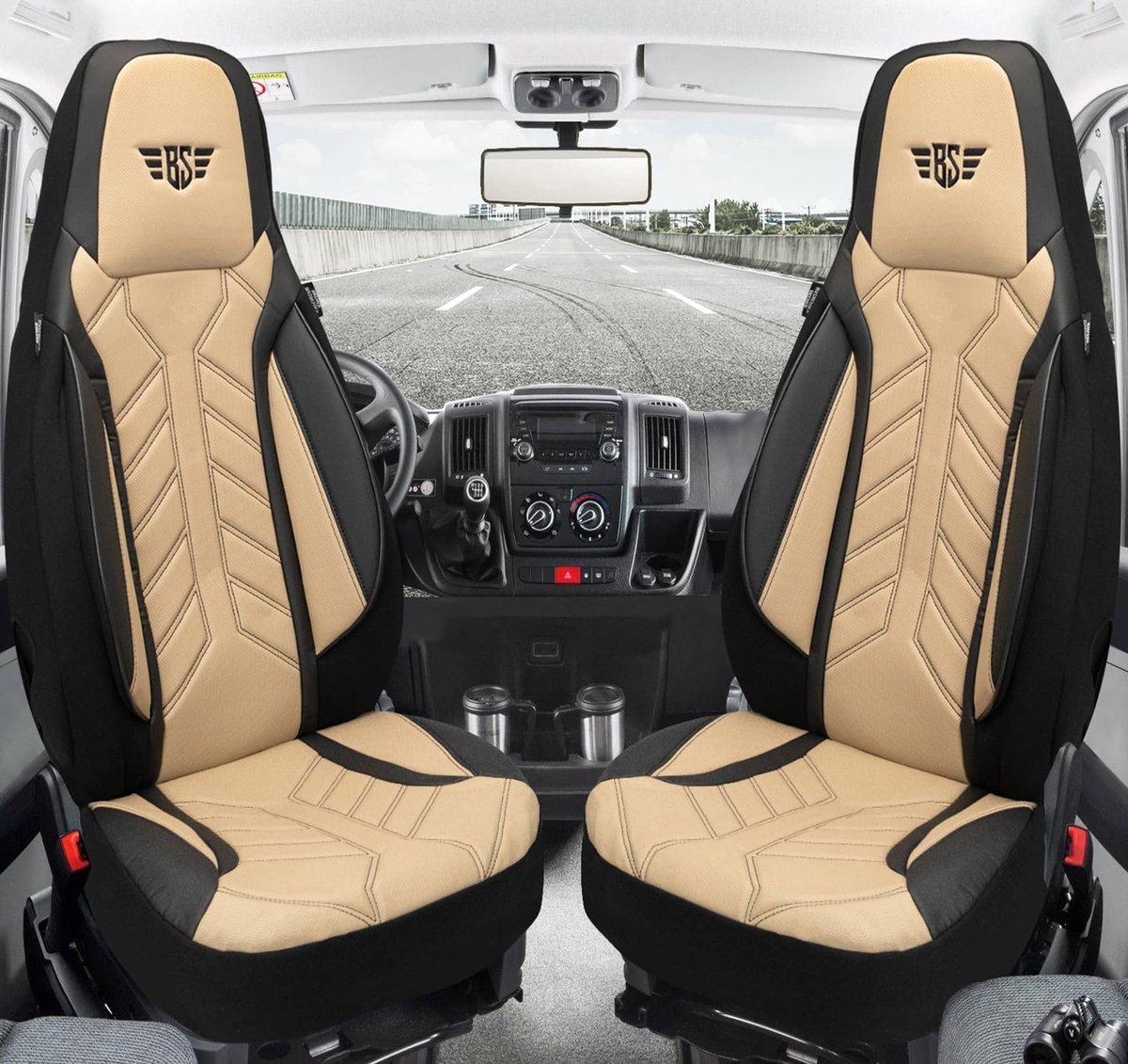 Autostoelhoezen voor Peugeot 308 Bj ab 2021 – Stoelhoezen voor bestuurder en passagier in Zwart/Beige