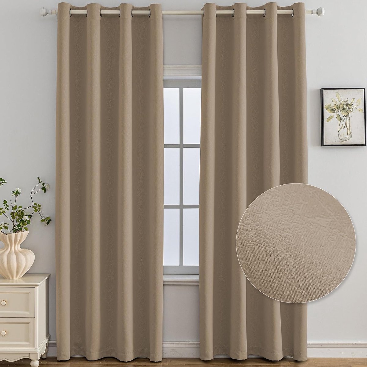 Set Van 2 Thermische Verduisterende Gordijnen, 140x300 CM, Warmte-Isolerende Gordijnen, Geschikt Voor Woonkamer Slaapkamer, Modern Design Met Oogjes, Licht Curry