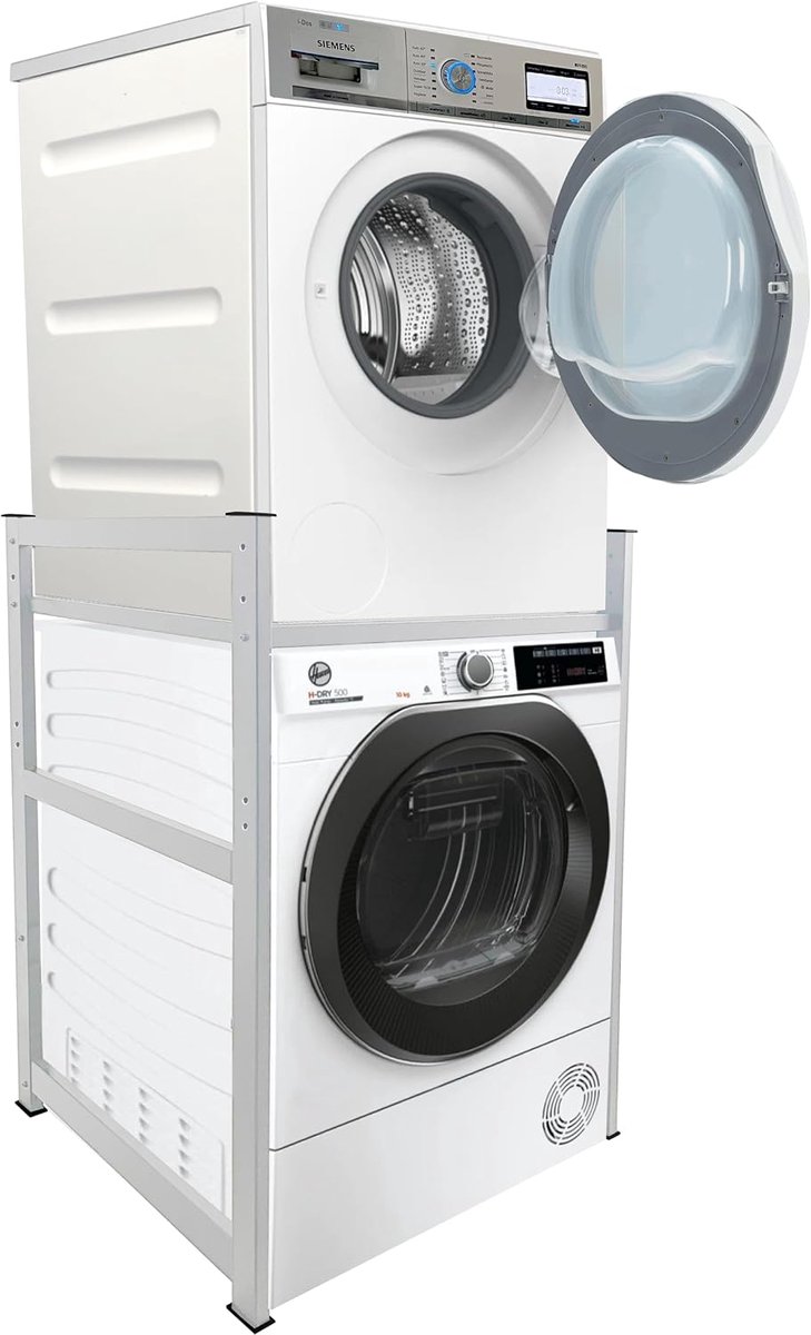 SnelShoppen - Wasmachine rek en droger rek - 74 x 65 x 111 cm - Wit - Vrijstaand rek voor wasmachine en droger - Stabiel en ruimtebesparend