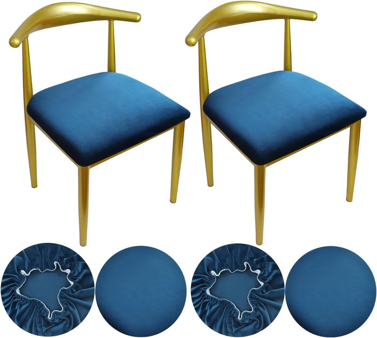 Stoelhoes Voor Stoelen Rond Luxe Stof, Diameter 36-50cm, Elastisch Ronde Rekbare Rimpel Gratis Wasbaar Stofdicht (4, Pauw Blauw)