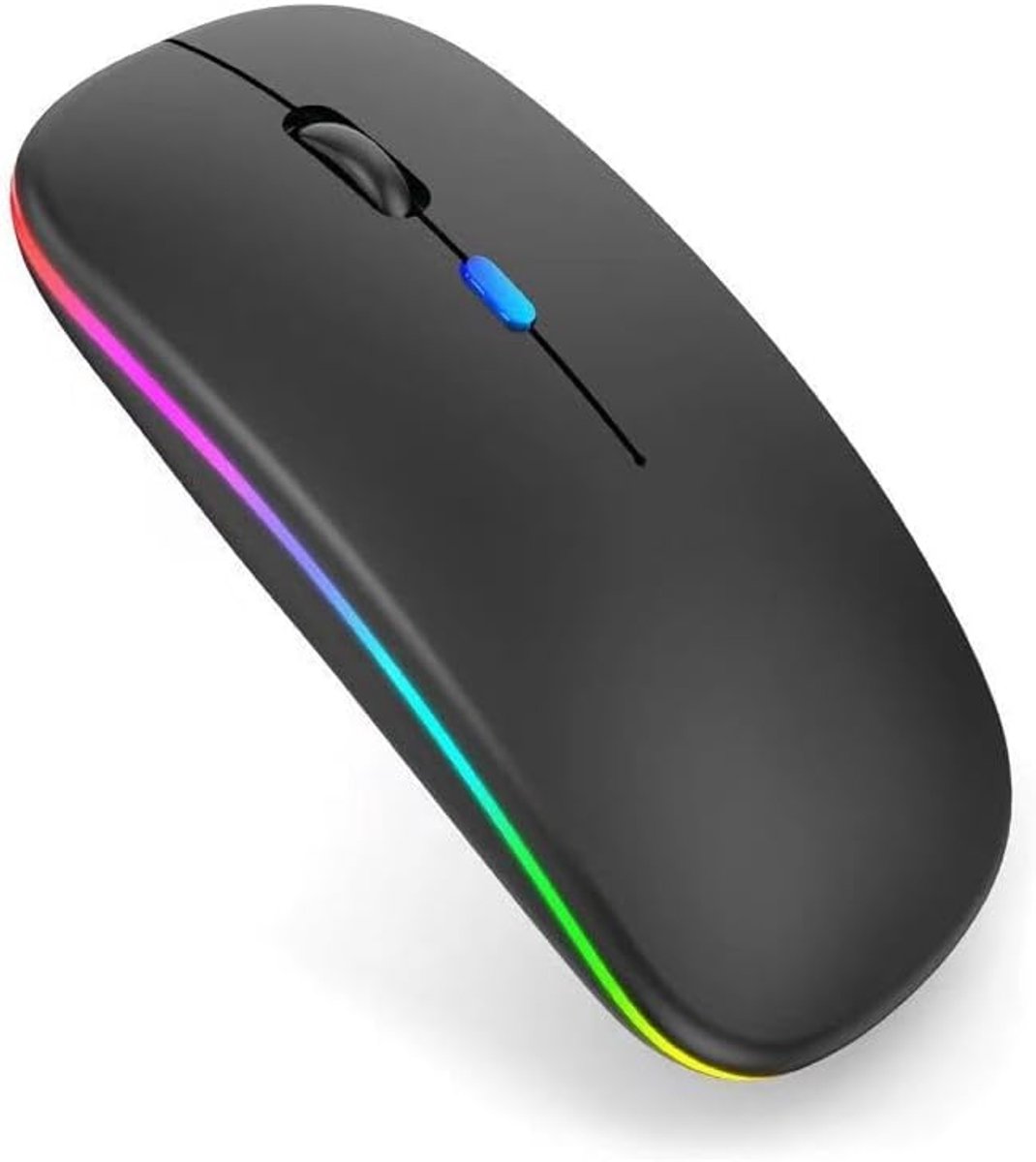 Dual mode 2.4Ghz USB oplaadbare draadloze muis, bluetooth draadloze muis voor laptop, slanke stille computermuis met LED-licht, verstelbare DPI, zwart