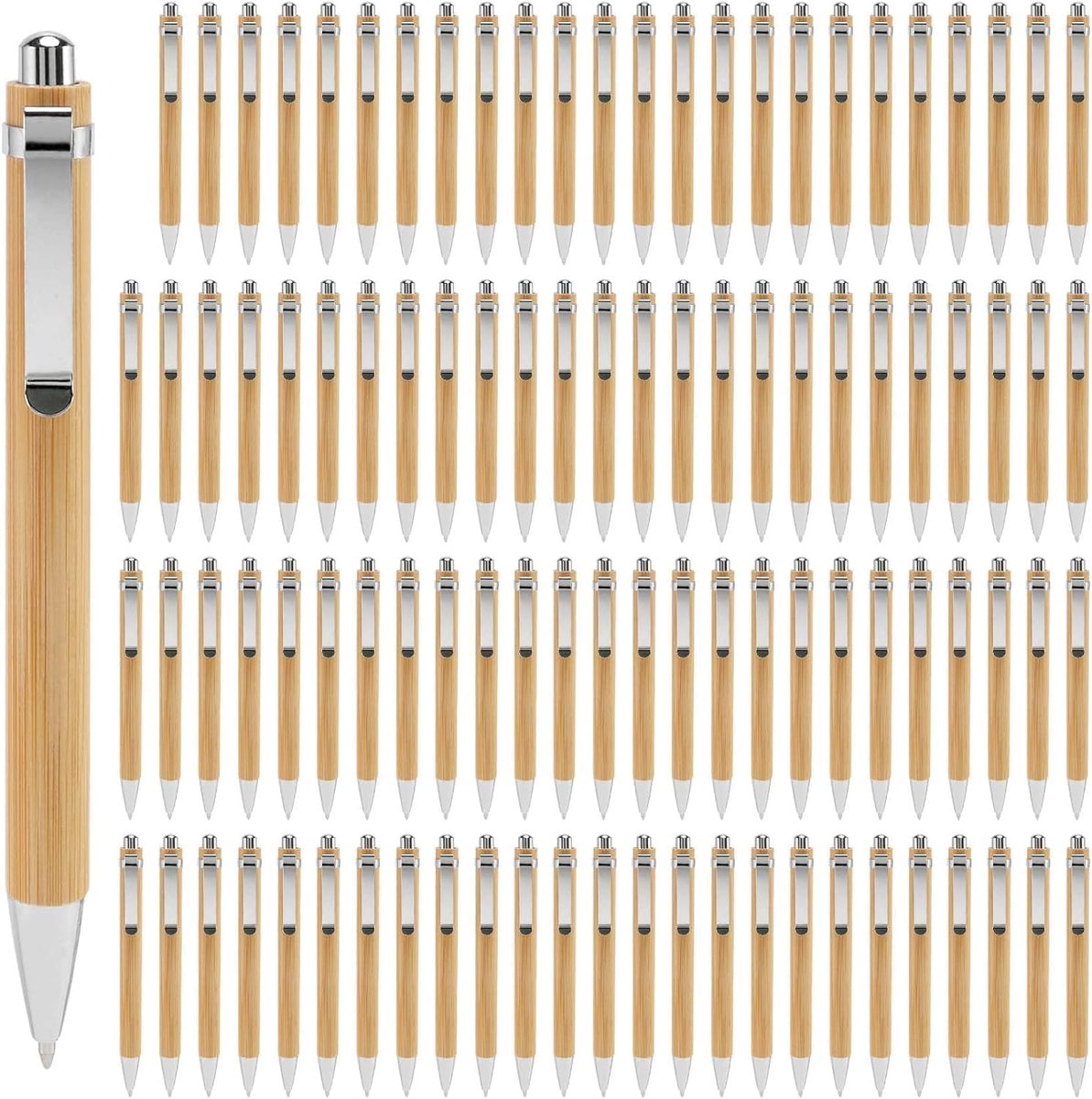 100 stuks/partij bamboe balpen pen pen kantoor & school benodigdheden pennen & schrijven accessoires geschenken zwarte inkt