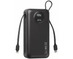 Nuvance Powerbank 30000 mAh - 22.5W Snellader Usb-C & 8-Pin - Noodpakket - 2 Poorten - 2 Geïntegreerde Kabels - Power Bank