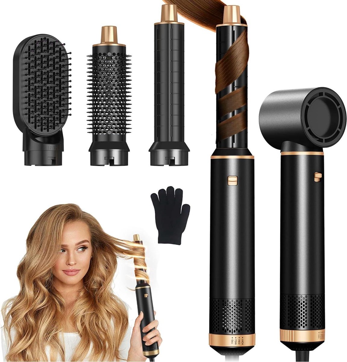 Haardroger Borstel Set - Stijltang Föhn - Haar Stylen - 5-in-1 Functionaliteit - 958 g - Zwart
