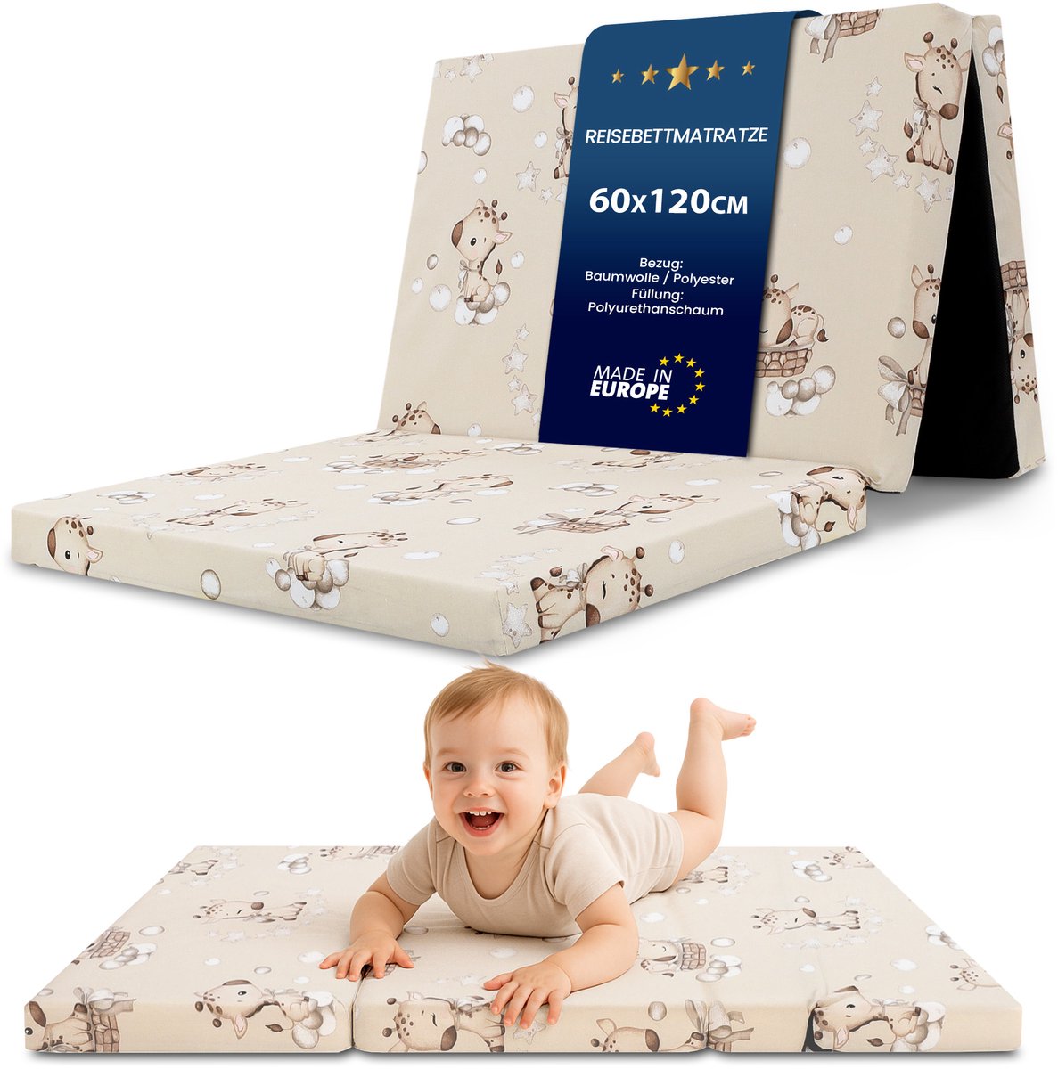 Opvouwbare Matras Baby Reisbed - 60x120 cm Vouwmatras Klapmatras Kindermatras Logeermatras Vloermatras Slaapmatras Reismatras Compact Licht Voor Ledikant Kinderbed Camping Reizen 60 x 120 cm