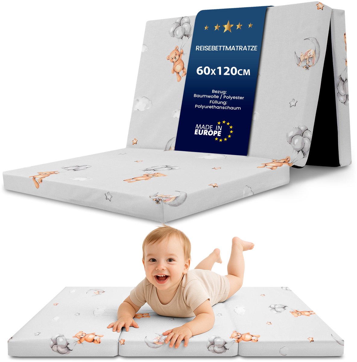 Opvouwbare Matras Baby Reisbed - 60x120 cm Vouwmatras Klapmatras Kindermatras Logeermatras Vloermatras Slaapmatras Reismatras Compact Licht Voor Ledikant Kinderbed Camping Reizen 60 x 120 cm