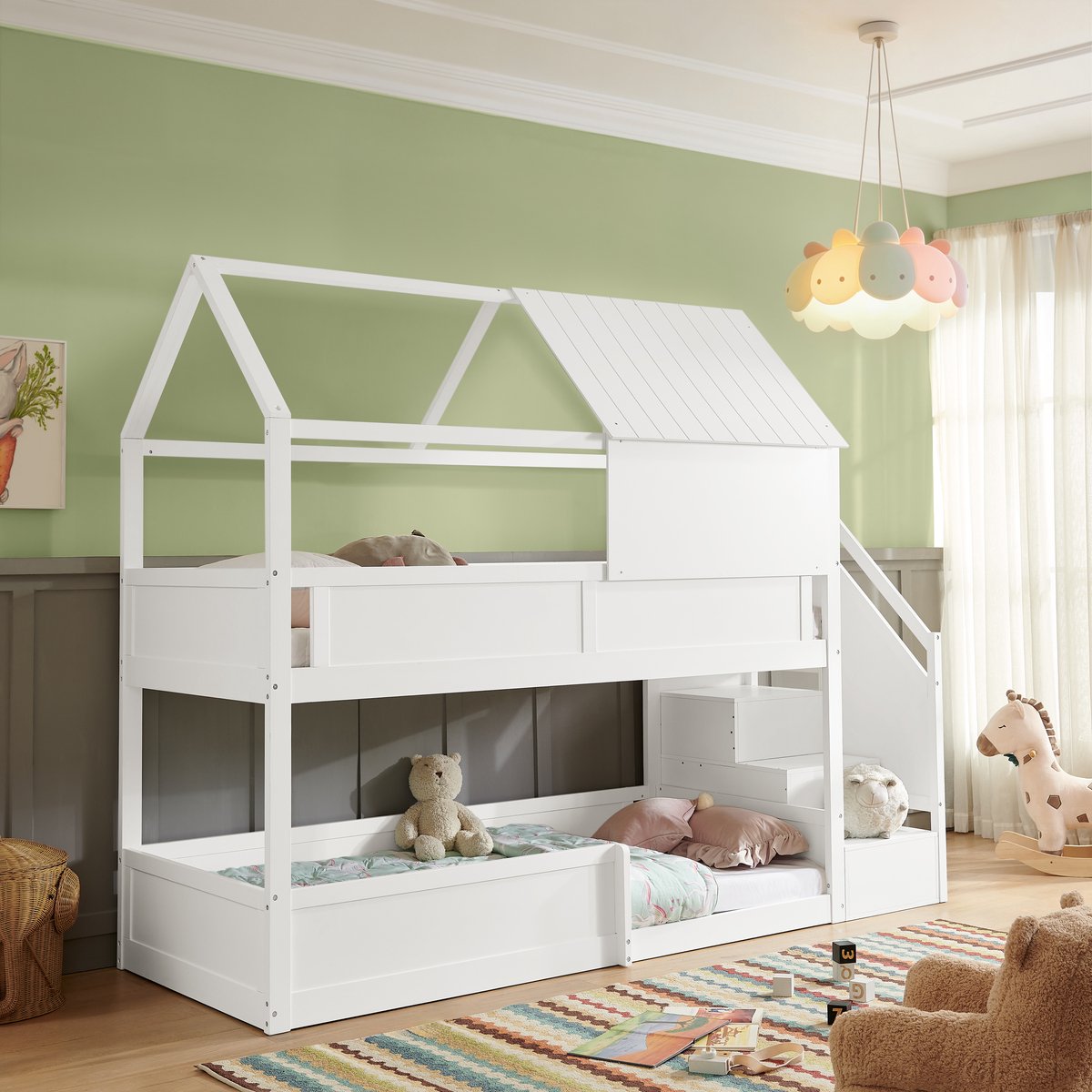 Stapelbed 80 x 200 cm - Met veiligheidsrail - Massief hout - Wit