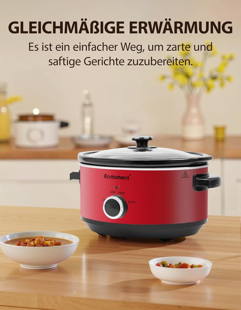 Slowcooker 3,5 Liter - Elektrische Slow Cooker - RVS Behuizing - Keramische Binnenpan - Instelbare Temperatuur - 3 Kookstanden - Glazen Deksel - Vaatwasserbestendige Pot - 200W – foto 4