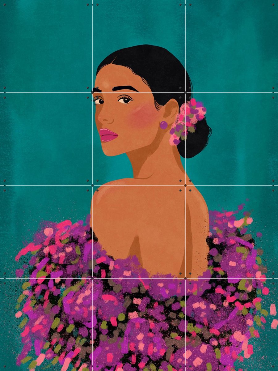 IXXI Beauty On Teal, Raissa Oltmanns - 60 x 80 cm - Gratis ophangtool - Grote wanddecoratie en posters - Illustraties, Kleurrijk, Pop art, Digitale