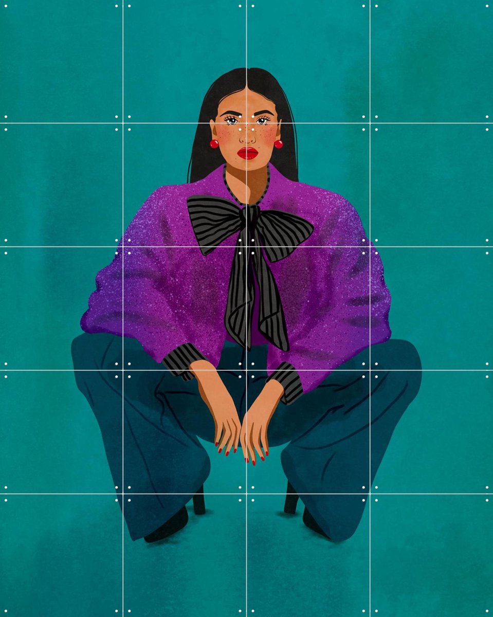 IXXI Woman With Bow, Raissa Oltmanns - 80 x 100 cm - Gratis ophangtool - Grote wanddecoratie en posters - Digitale Kunst, Abstract, Kleurrijk
