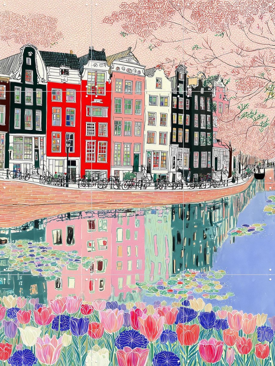 IXXI Tulpen uit Amsterdam, Artclaud - 60 x 80 cm - Gratis ophangtool - Grote wanddecoratie en posters - Speels, Kleurrijk, Modern, Fantasierijk