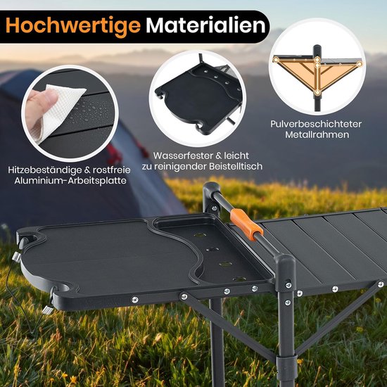 Campingkeuken - Opvouwbare tafel - Buiten koken - Met 4 zijtafels - 135 x 54 x 88 cm - Zwart — afbeelding 4