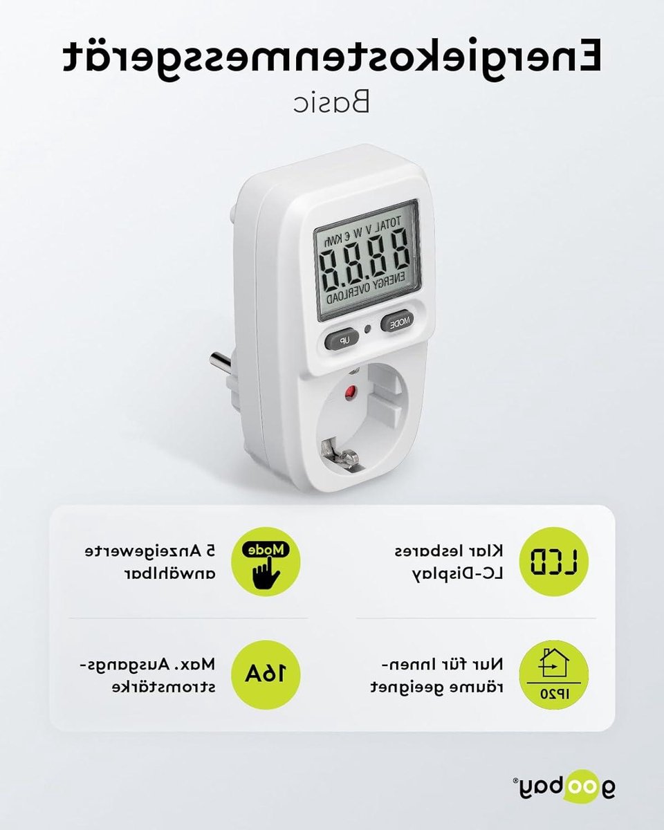 Stroommeter Stopcontact - Energieverbruik Meter - Kosten Besparen - 5 Weergavemodi - Tot 3680W - Wit