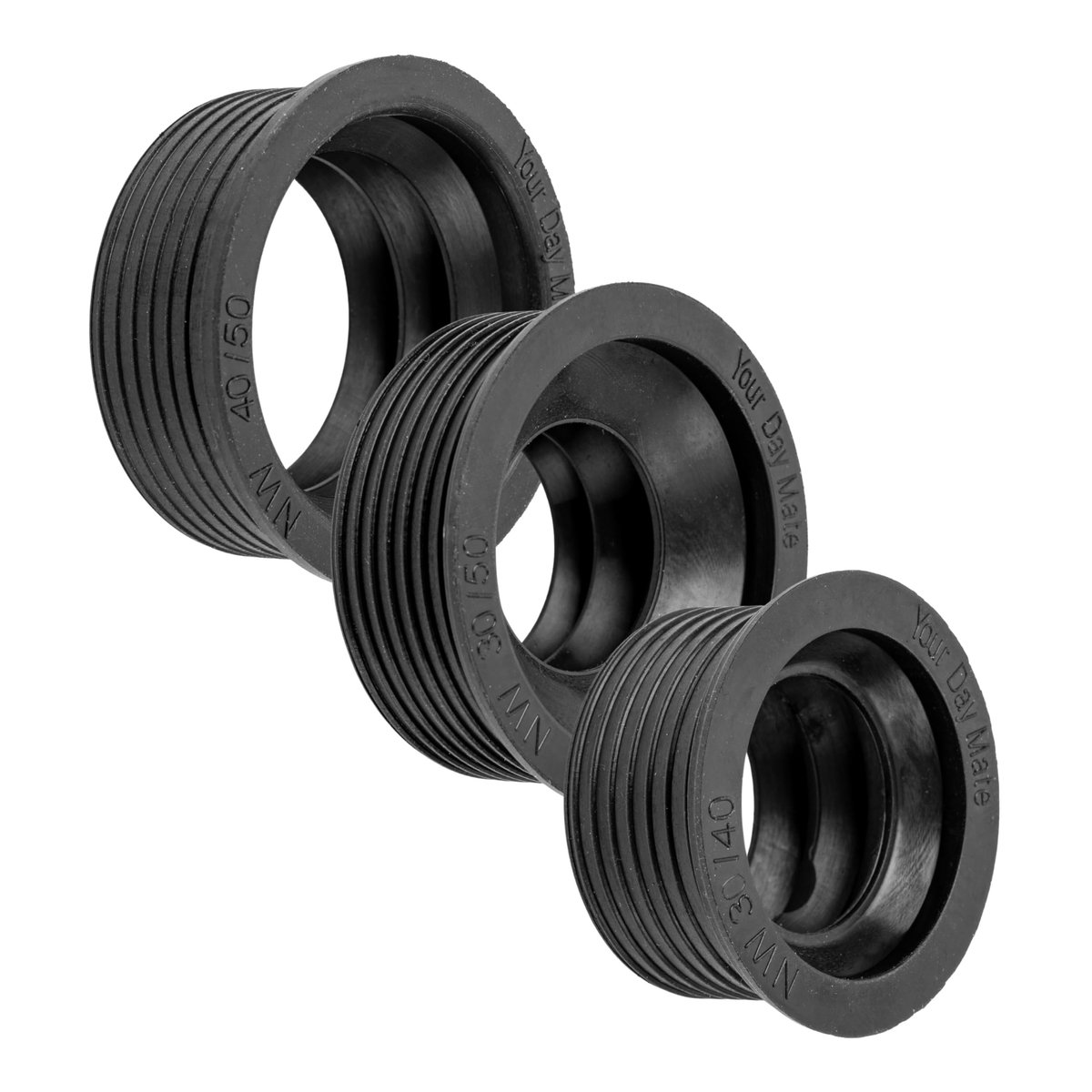 3 stuks, NW30/40, NW30/50, NW40/50, voor DN40 - DN50 afvoerbuis binnen Ø 40-50 mm en 1 ¼" - 1 ½" sifonbuis buiten Ø 28-40 mm, rubberen nippel met Ø 55 mm stop