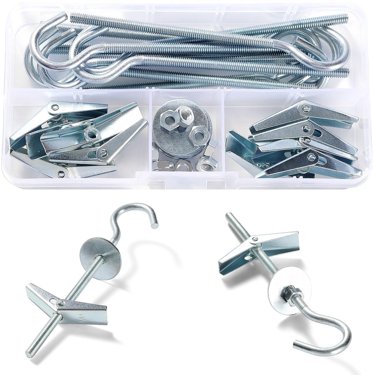 10 Sets M4 Wing Spring Hook, Spring Toggle Wing Bolt Hook, Plafond Gipsplaat Montage Haak, met Zeskant Moeren, Ringen, voor Gipsplaat Holle Wanden Hangende Planten Bevestiging
