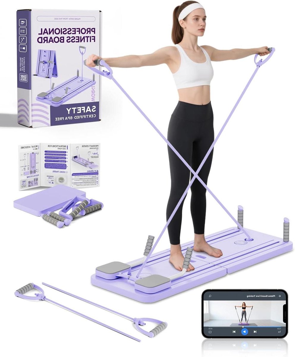 Pilates Board - Thuis Fitnessapparaat - Core Training - Opvouwbaar Compact Design - 23 kg Weerstand - Paars