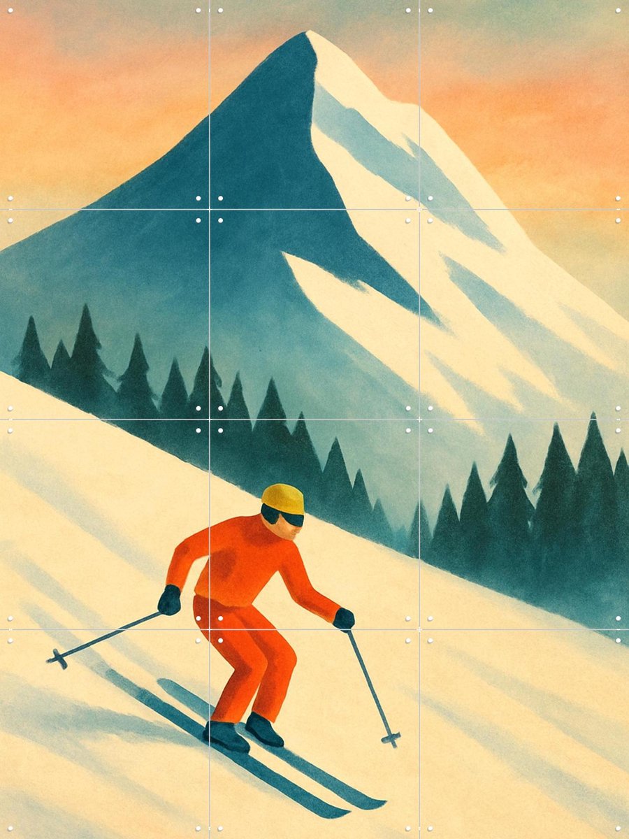 IXXI Ski the Peaks, Seaways - 60 x 80 cm - Gratis ophangtool - Grote wanddecoratie en posters - Illustraties, Kleurrijk, Speels, Vintage, Mancave