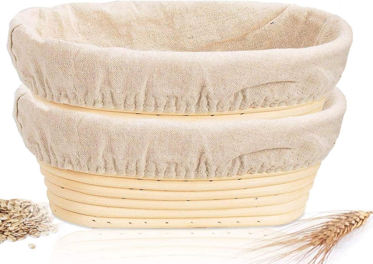 Broodrijsmandjes Set - Zuurdesem Manden - Ambachtelijk Brood Bakken - Handgemaakt Rotan Riet - 2 Stuks 25cm - Natuurlijk