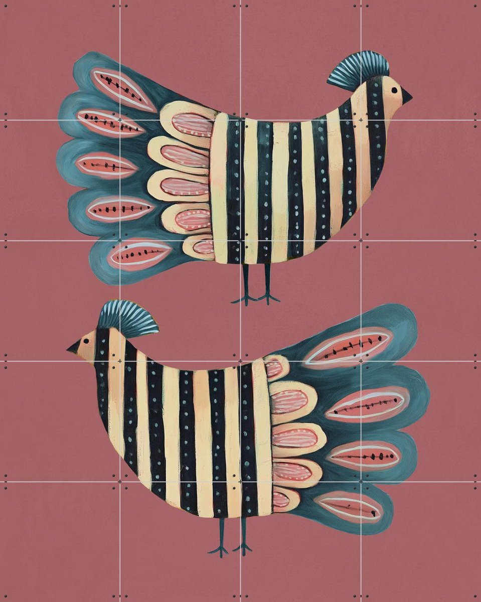 IXXI Striped Bird Pair, Branka Kodžoman - 80 x 100 cm - Gratis ophangtool - Grote wanddecoratie en posters - Strepen, Woonkamer, Kinderkamer
