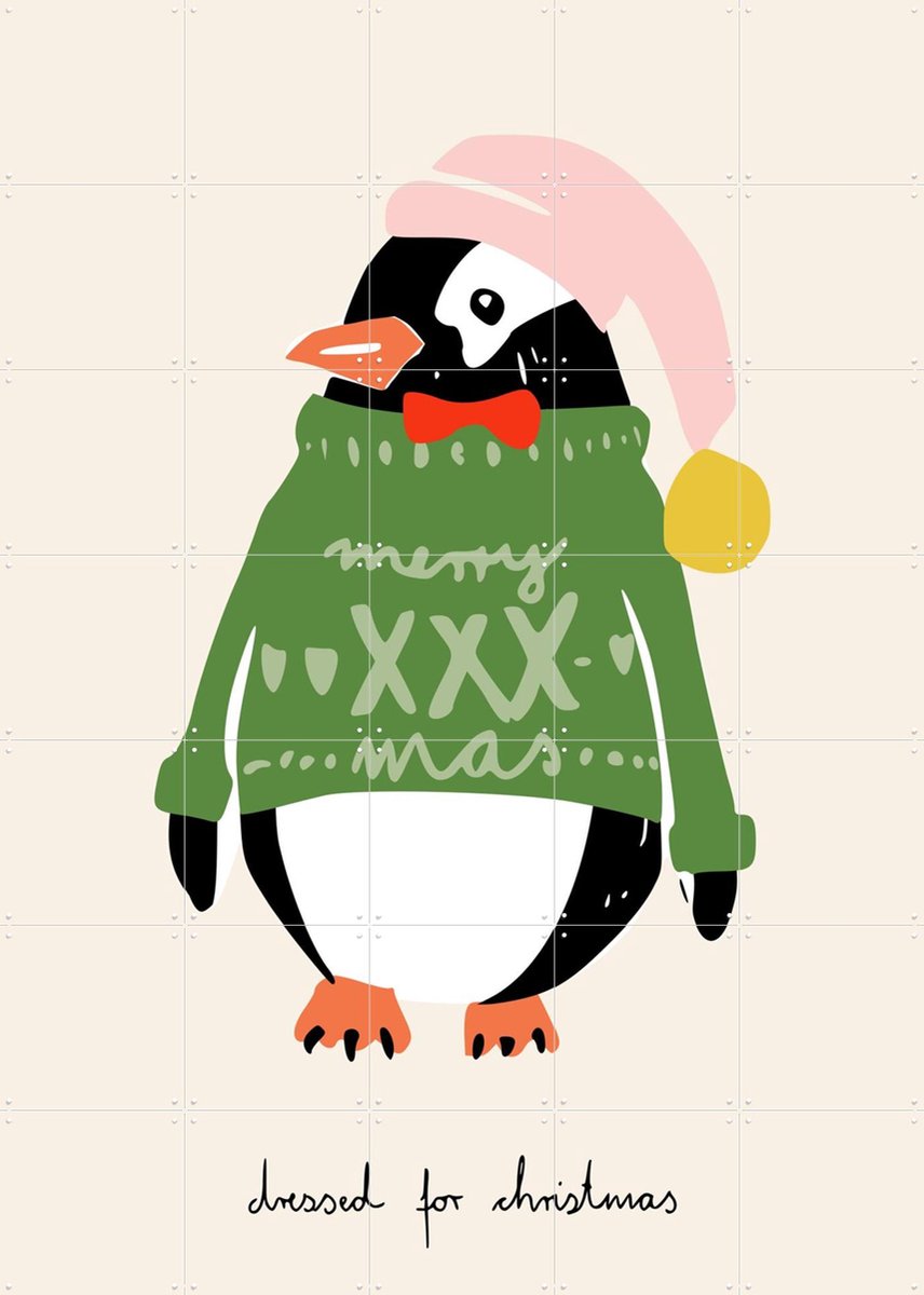 IXXI Dressed For Christmas Penguin, Annick & Various - 100 x 140 cm - Gratis ophangtool - Grote wanddecoratie en posters - Fantasierijk, Speels