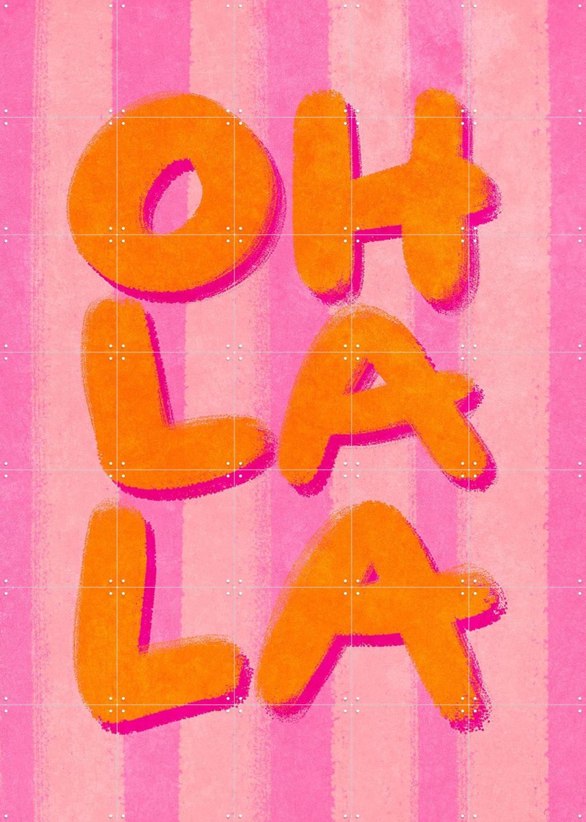 IXXI Oh La La Handlettering, Raissa Oltmanns - 100 x 140 cm - Gratis ophangtool - Grote wanddecoratie en posters - Kleurrijk, Speels, Modern