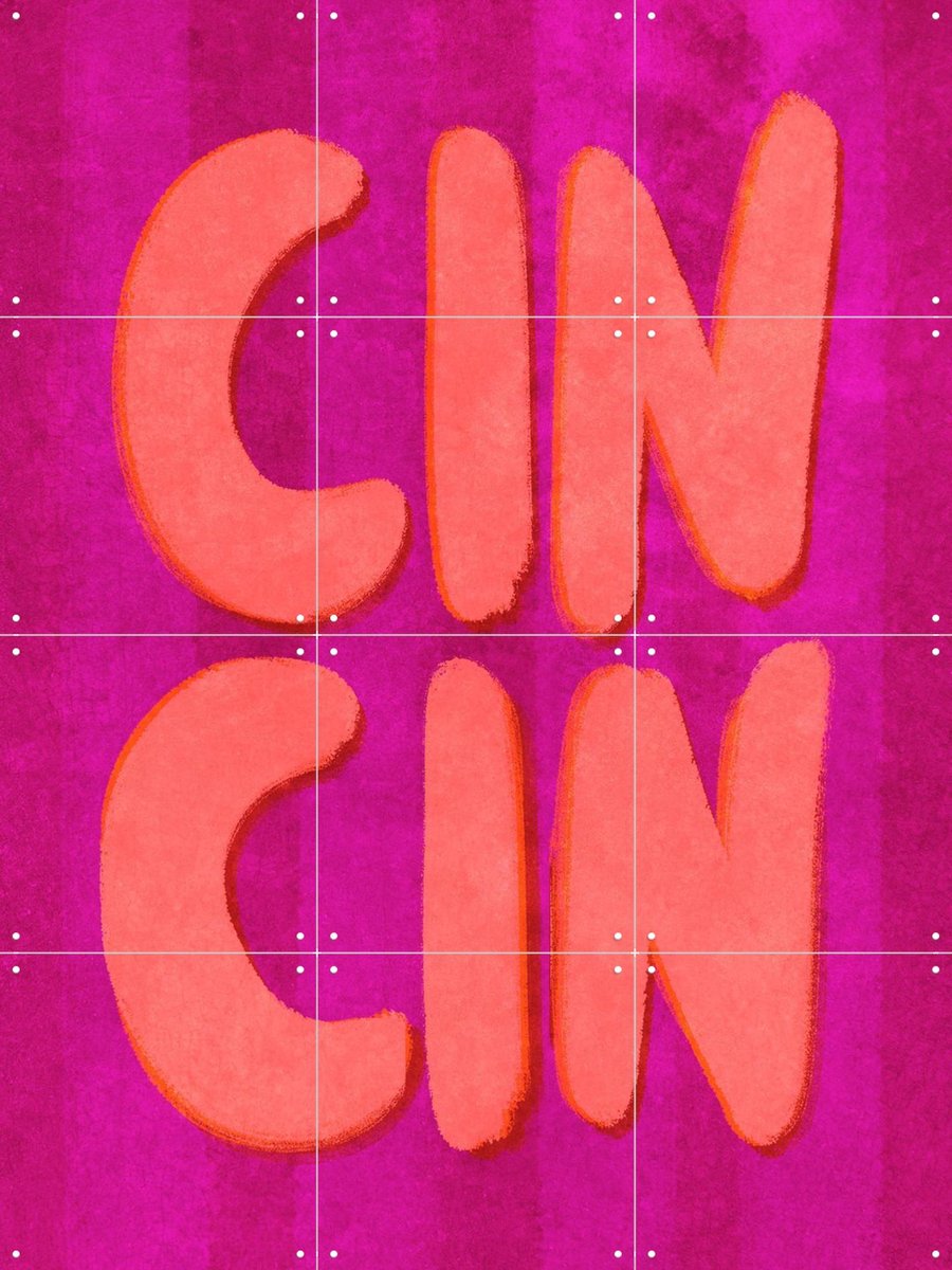 IXXI Cin Cin Handlettering, Raissa Oltmanns - 60 x 80 cm - Gratis ophangtool - Grote wanddecoratie en posters - Typografie, Speels, Modern, Kleurrijk