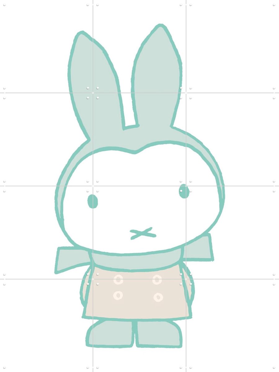 IXXI Nijntje met Sjaal Mintgroen, Nijntje - 60 x 80 cm - Gratis ophangtool - Grote wanddecoratie en posters - Fantasierijk, Illustraties, Speels