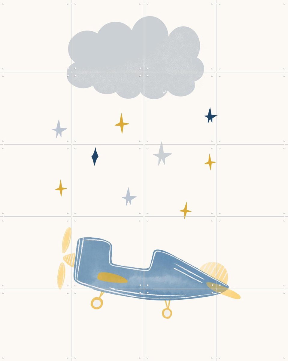 IXXI Cloud Airplane, Menina Lisboa & Various - 80 x 100 cm - Gratis ophangtool - Grote wanddecoratie en posters - Illustraties, Cartoonesk, Speels