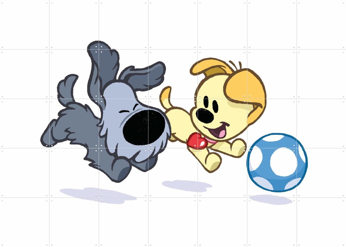 IXXI Woezel & Pip Spelen met de Bal, Woezel & Pip & Van Hoorne Studios - 140 x 100 cm - Gratis ophangtool - Grote wanddecoratie en posters -