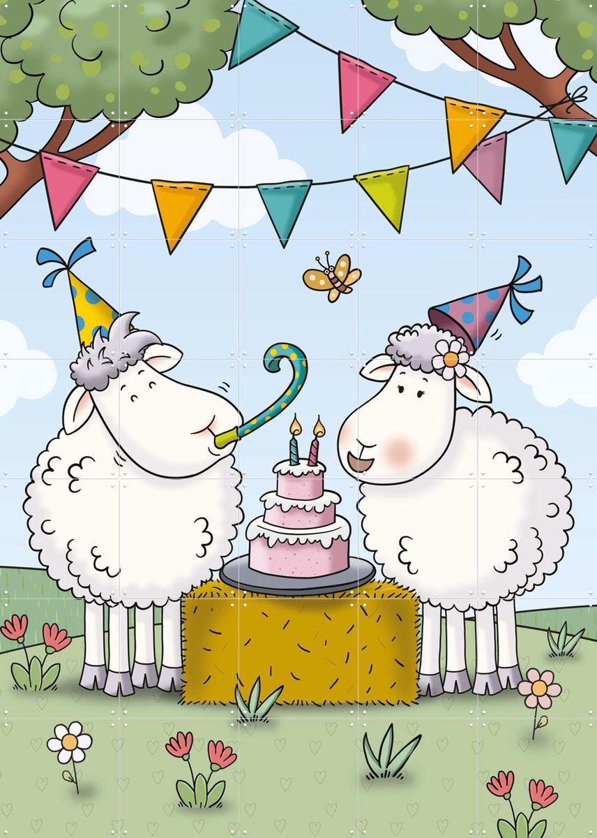 IXXI Mike & Molly vieren feest, Mike & Molly & Van Hoorne Studios - 100 x 140 cm - Gratis ophangtool - Grote wanddecoratie en posters - Fantasierijk