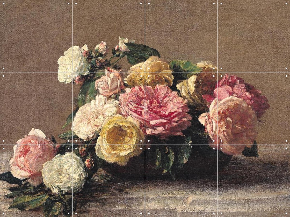 IXXI Roses in a Dish, Henri Fantin-Latour & Bridgeman Images - 80 x 60 cm - Gratis ophangtool - Grote wanddecoratie en posters - Klassiek, Realisme