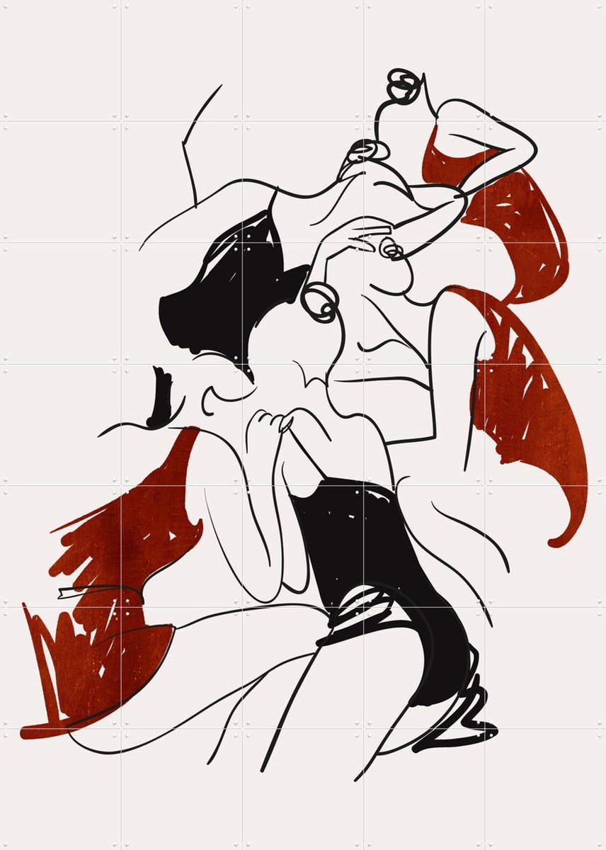 IXXI Ballerinas Rust, Kubistika - 100 x 140 cm - Gratis ophangtool - Grote wanddecoratie en posters - Digitale Kunst, Line art, Speels, Minimalisme