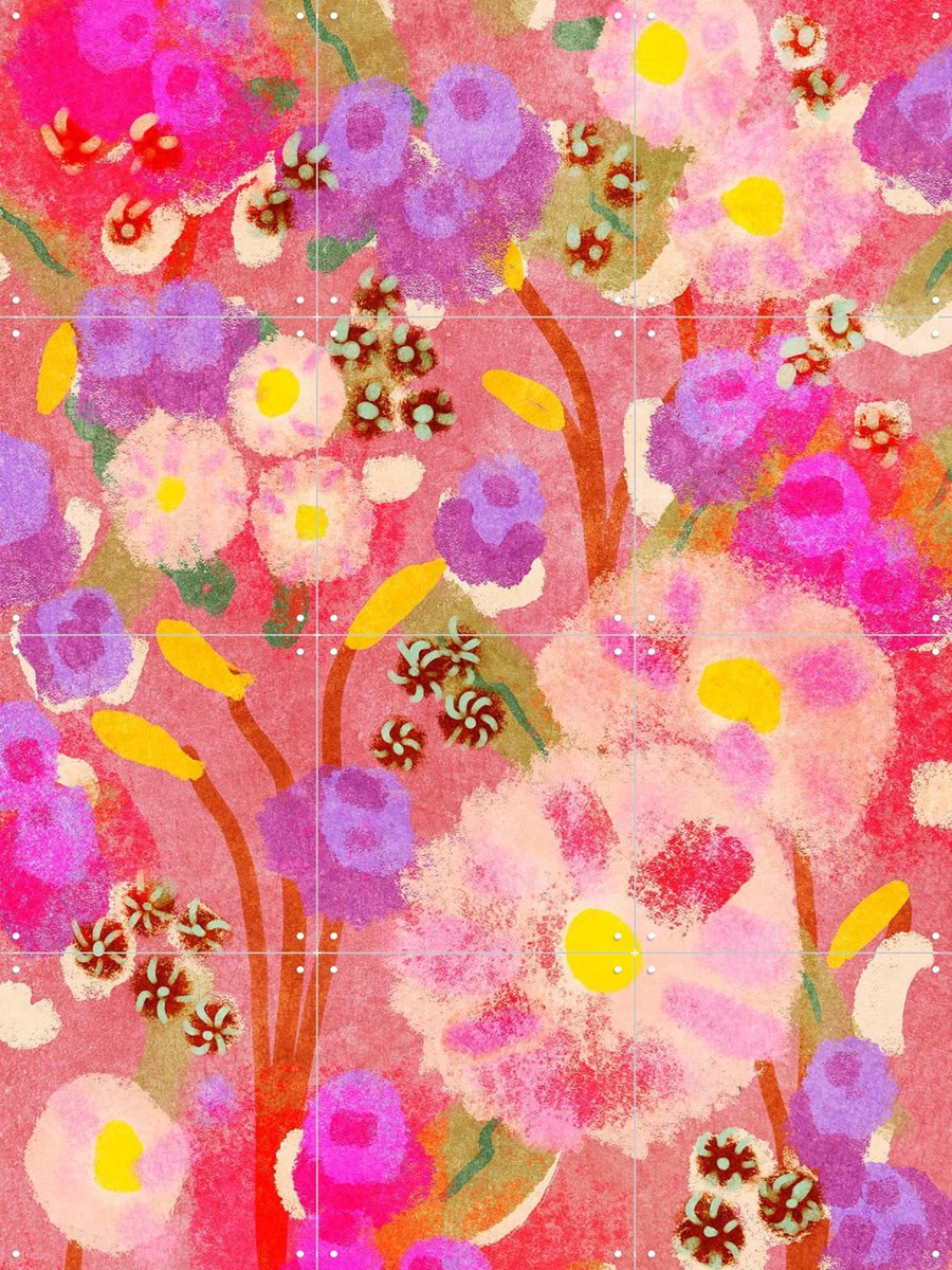 IXXI Puffy Abstract Flower Garden, Raissa Oltmanns - 60 x 80 cm - Gratis ophangtool - Grote wanddecoratie en posters - Fantasierijk, Speels, Eetkamer