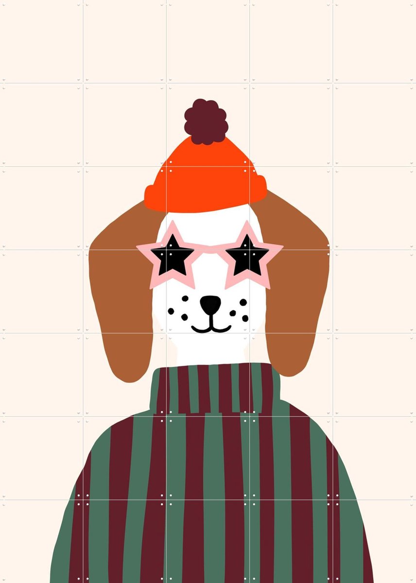 IXXI Cool Dog, Maren Gross & Various - 100 x 140 cm - Gratis ophangtool - Grote wanddecoratie en posters - Speels, Strepen, Modern, Abstract