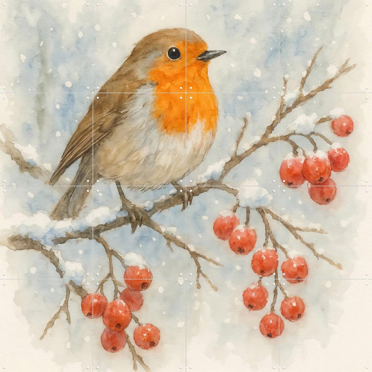 IXXI Roodborstje in de Winter, Natalie Bruns - 80 x 80 cm - Gratis ophangtool - Grote wanddecoratie en posters - Fantasierijk, Gang, Woonkamer