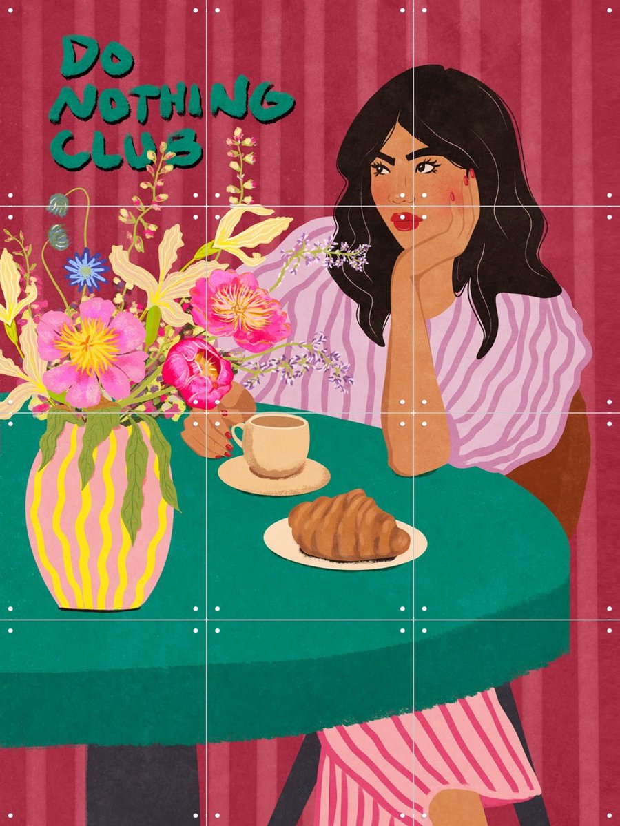 IXXI Do Nothing Club Raissa Oltmanns, Raissa Oltmanns - 60 x 80 cm - Gratis ophangtool - Grote wanddecoratie en posters - Retro, Illustraties, Modern