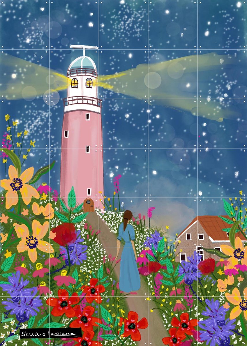 IXXI Lighthouse, Studio LaWiene - 100 x 140 cm - Gratis ophangtool - Grote wanddecoratie en posters - Kleurrijk, Modern, Fantasierijk, Eetkamer