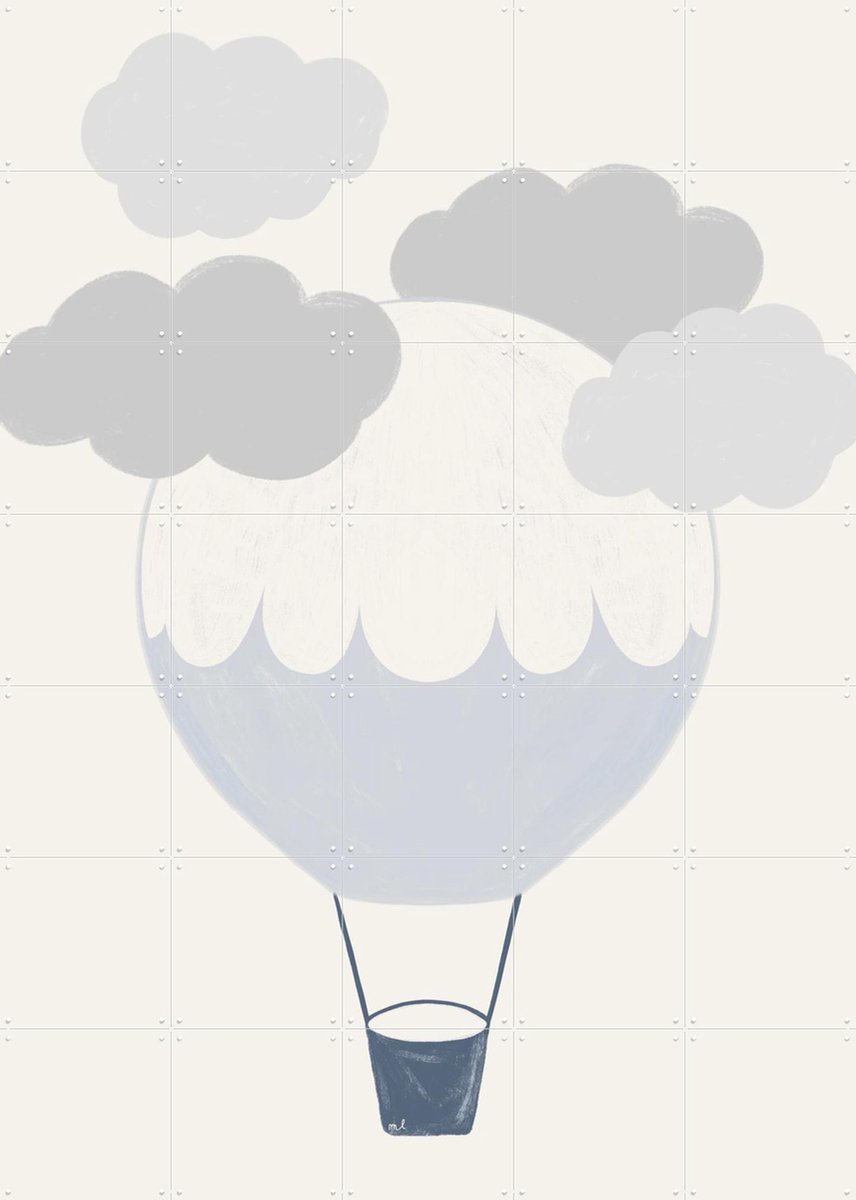 IXXI Hot Air Balloon, Menina Lisboa & Various - 100 x 140 cm - Gratis ophangtool - Grote wanddecoratie en posters - Minimalisme, Cartoonesk