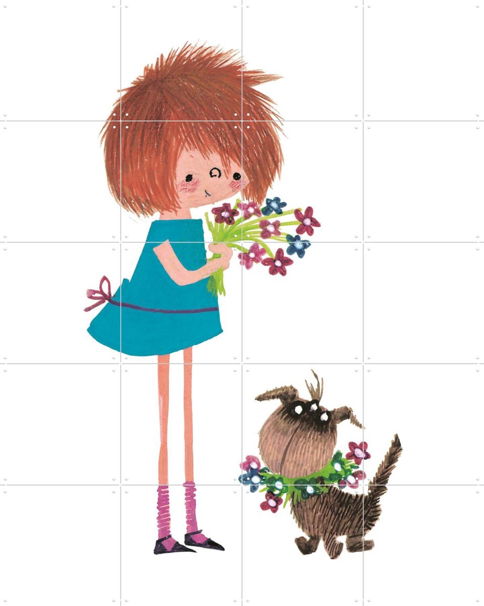 IXXI Bloemen Plukken, Fiep Westendorp - 80 x 100 cm - Gratis ophangtool - Grote wanddecoratie en posters - Speels, Cartoonesk, Illustraties