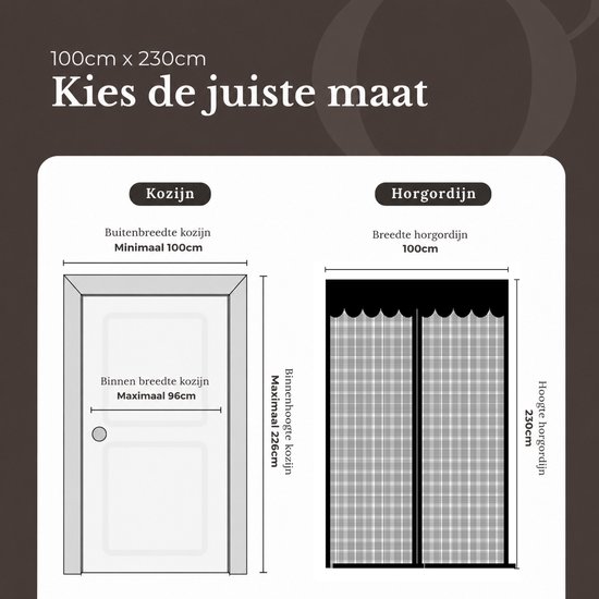 Schema van een kozijn en hor, met afmetingen 100x230 cm.