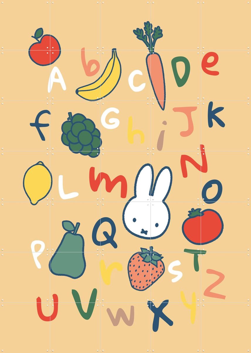 IXXI Nijntje Alfabet, Nijntje - 100 x 140 cm - Gratis ophangtool - Grote wanddecoratie en posters - Speels, Cartoonesk, Kleurrijk, Illustraties