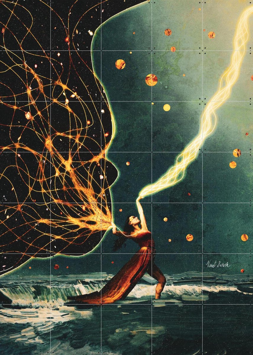 IXXI Lightening In Space, Vineet Suresh - 100 x 140 cm - Gratis ophangtool - Grote wanddecoratie en posters - Surrealisme, Modern, Kleurrijk
