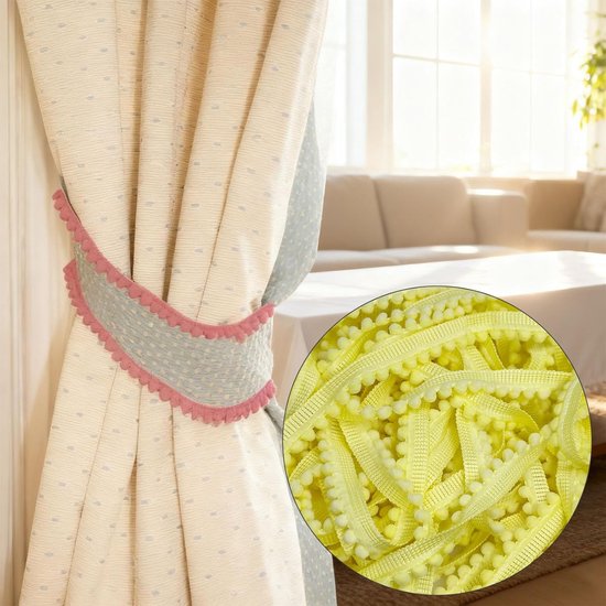 11 Yard Poms Balls met franjes, franjes, kwastjes, kwastjes, puntballen met pompon, voor naaien, knutselen, party, decoratie, 13 mm, geel — afbeelding 4