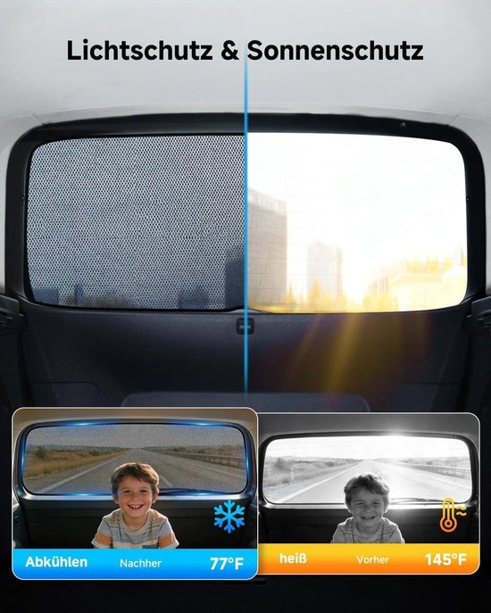 Zonnescherm voor auto voor VW ID.3 (2019-2026) - Ademende zonneklep voor de achterruit met effectieve UV- en hittebescherming - Ideaal voor gezinnen, camping en reizen — afbeelding 2