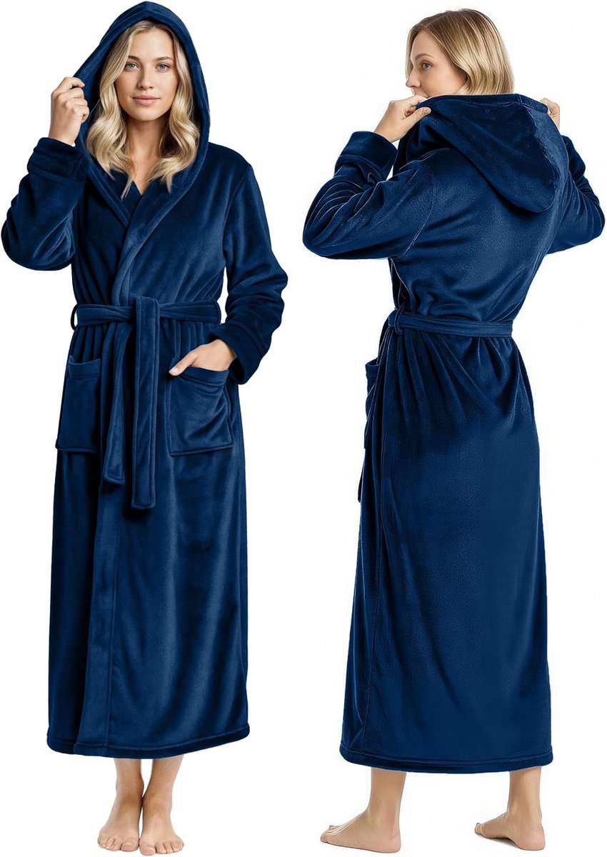 Threads Fleece badjas met capuchon voor dames, pluche, lange badjas