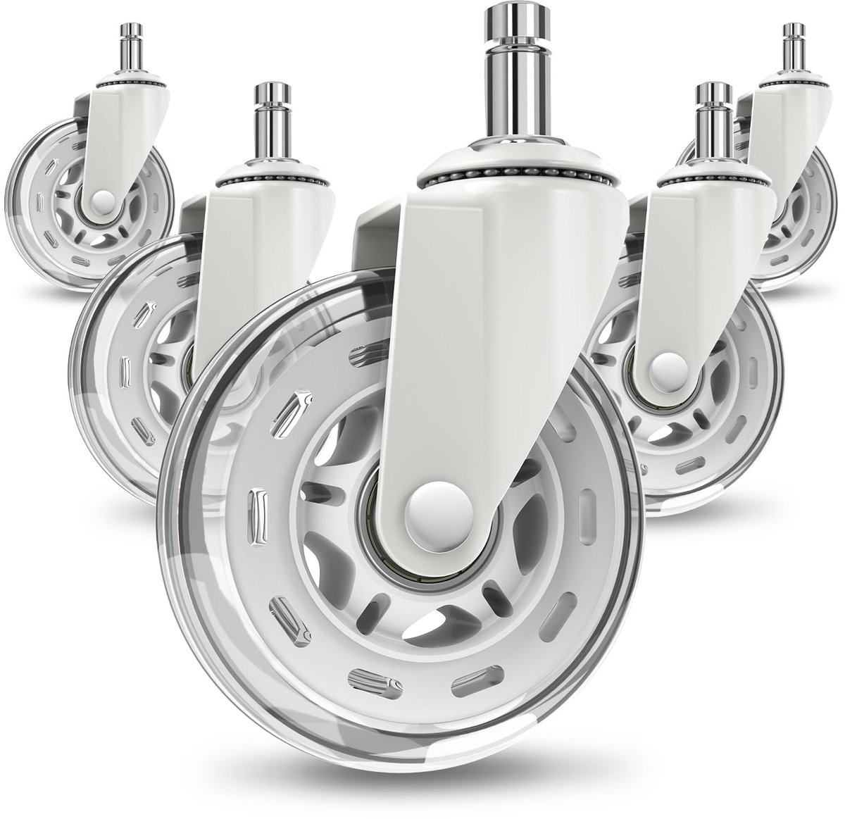 Bureaustoelwielen set van 5, 11 x 22 mm, transparant wit, vervangende stoelwielen, geschikt voor parket en harde vloeren, niet compatibel met 1-KEA