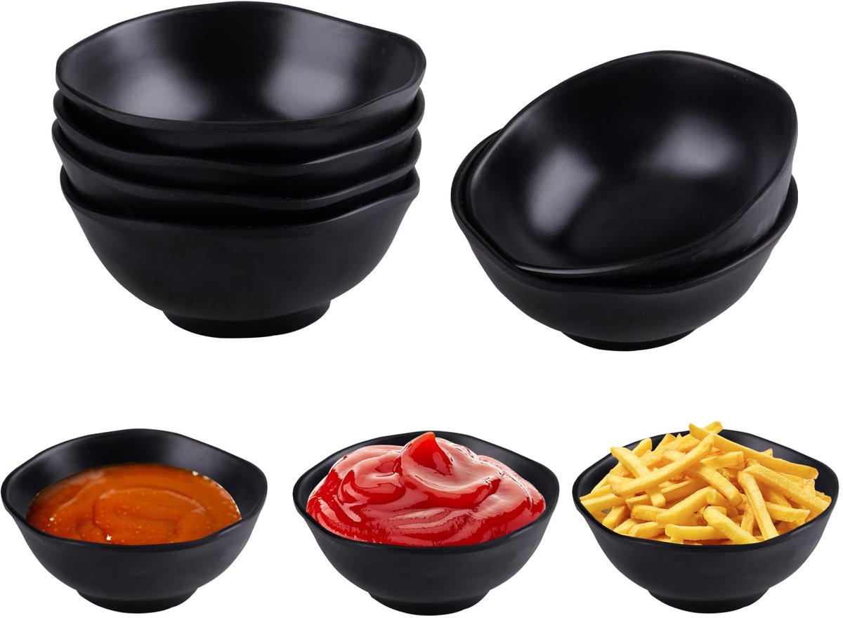 6 stuks kleine soepkom, ontbijtkom, kinderen, mueslikommen, kunststof, herbruikbaar, aperitiefkommen voor soep, rijst, dipsaus (zwart)