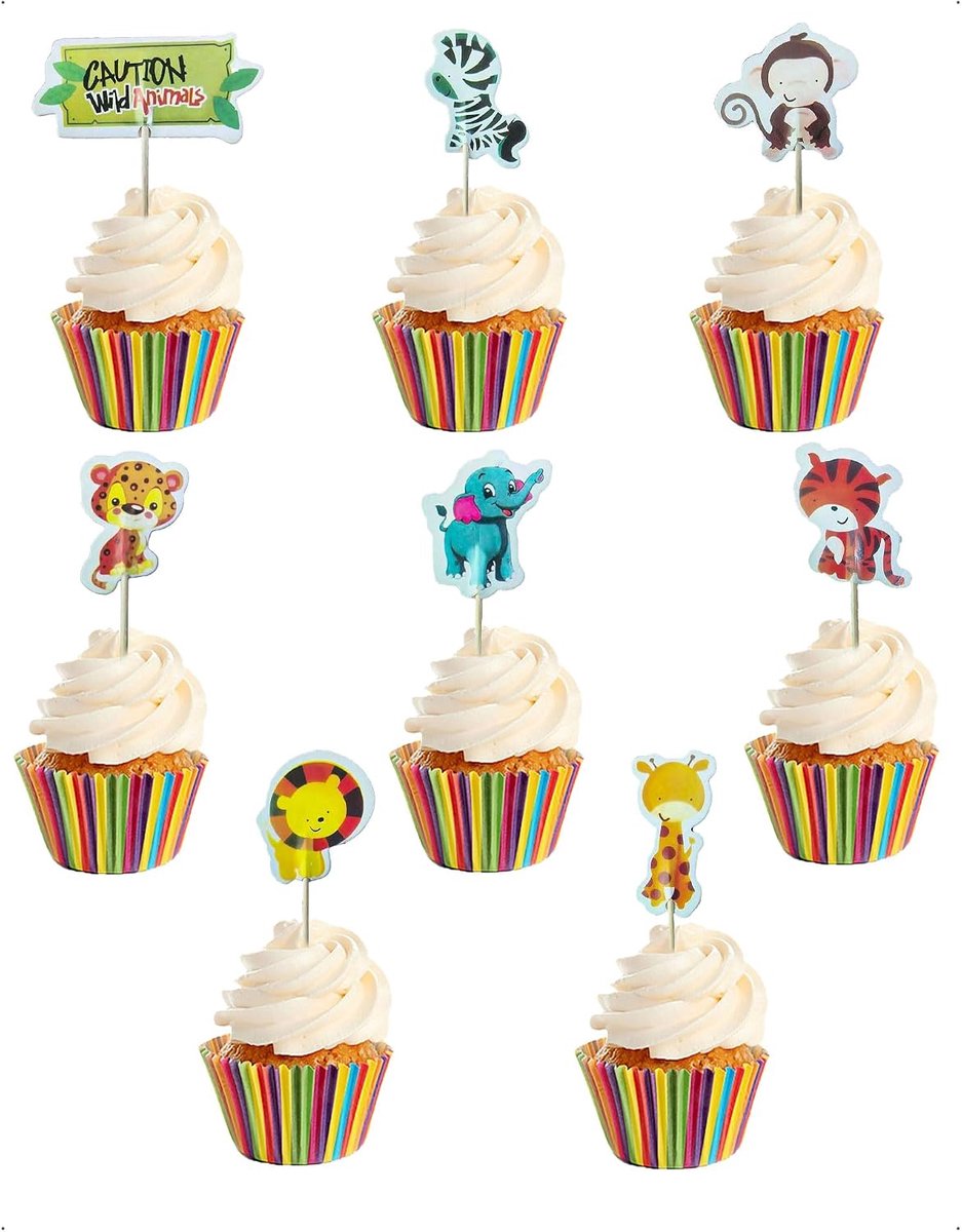 24 stuks bosdieren decoratie verjaardag jungle cake topper kinderverjaardag decoratie taart party accessoires voor muffin party feesten