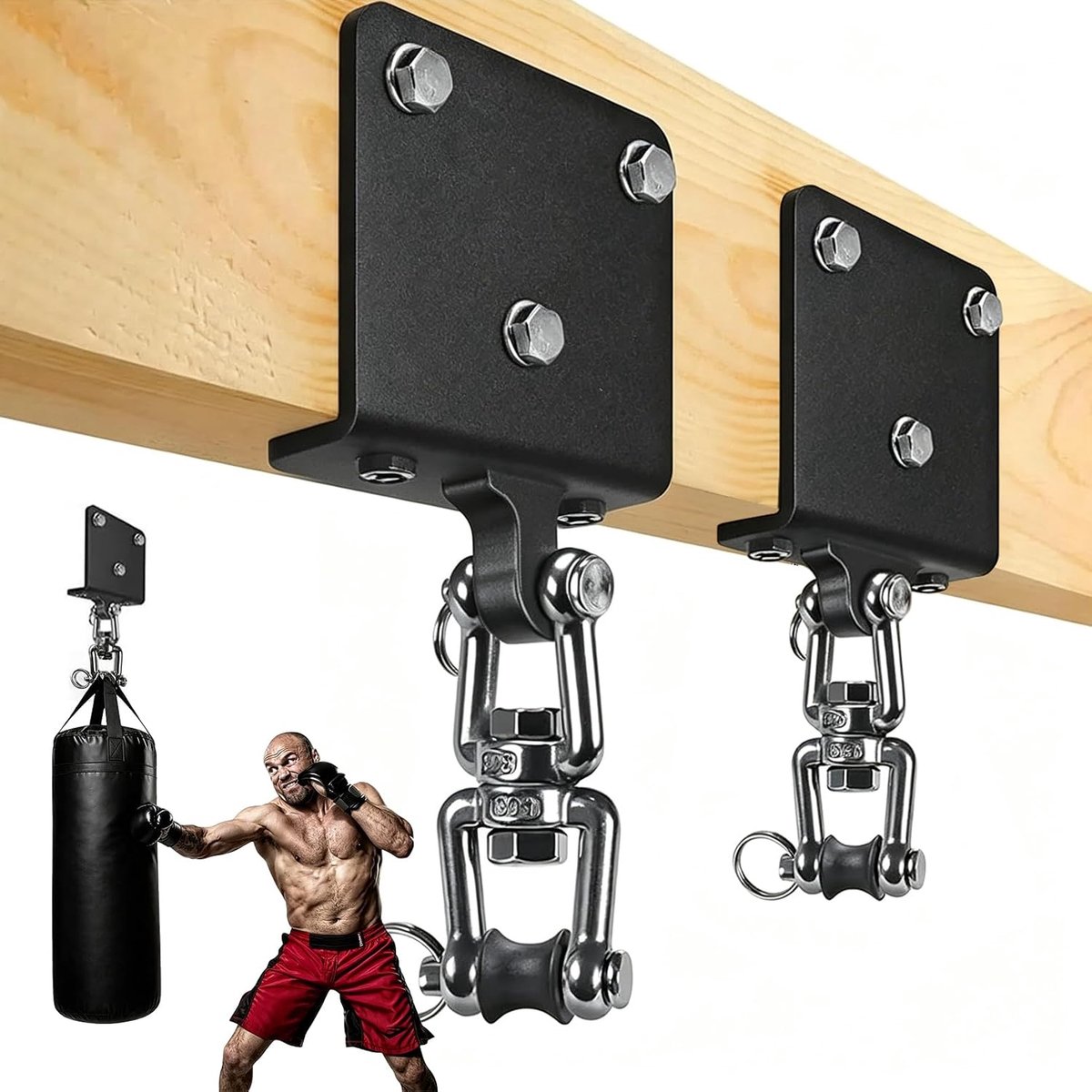 Set van 2 Bokszak Ophangbeugels, Robuuste Bokszak Plafondbeugel | voor Plafondmontage, Zware Ophanghaak voor Bokszakken, Hangmatten, MMA, Muay Thai en Thuisgym