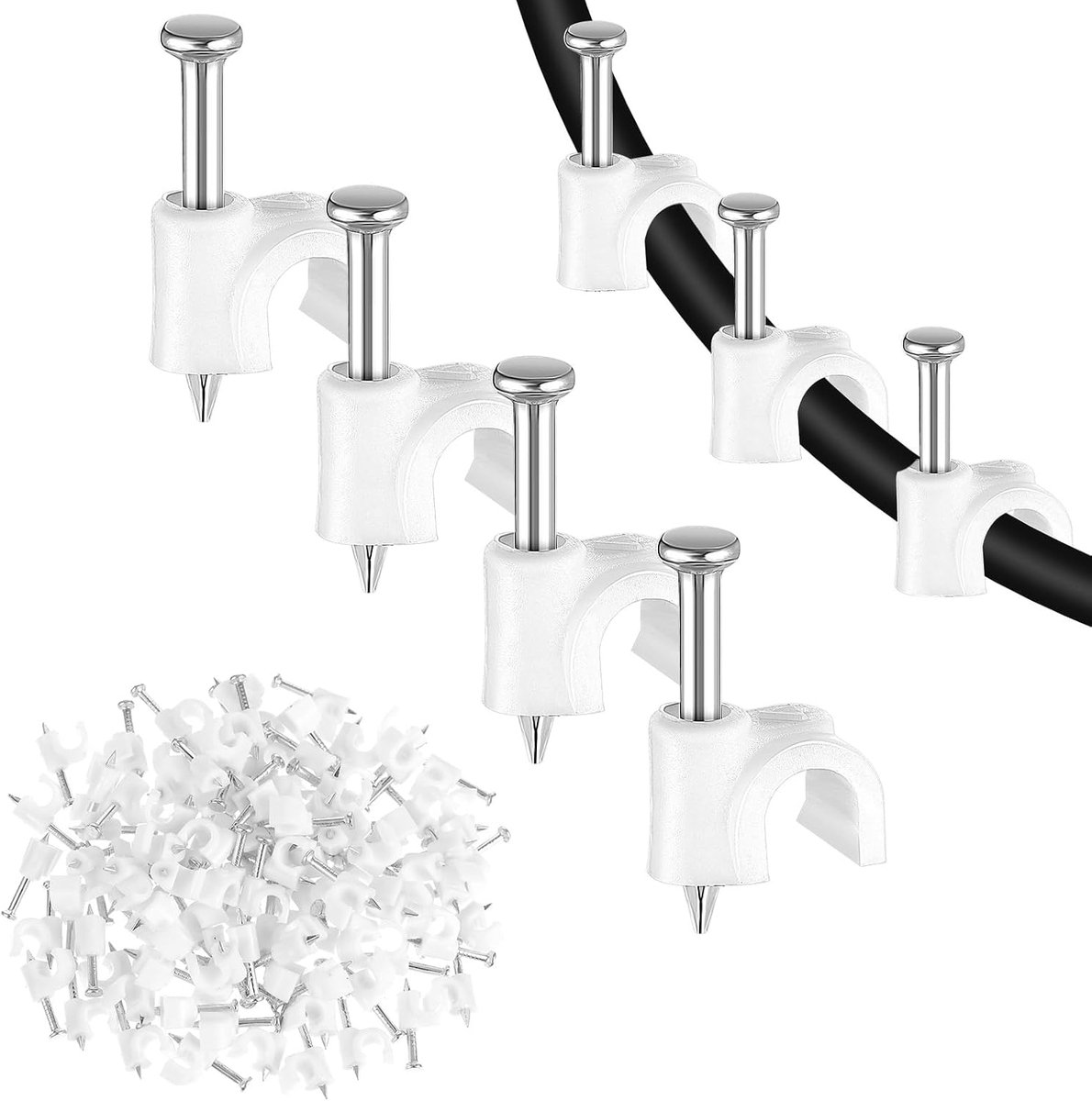 100 stuks kabelklemmen, nagelklemmen, kabelklemmen met nagelkabelhouder, wandkabelbevestigingen, 10 mm, kabelmanagement voor netwerkkabel, wit